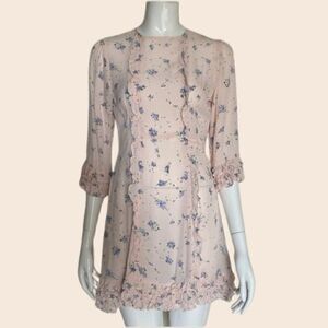 By Timo Pastel Pink Floral Cottagecore Style Mini Ruffle Dress Size Small